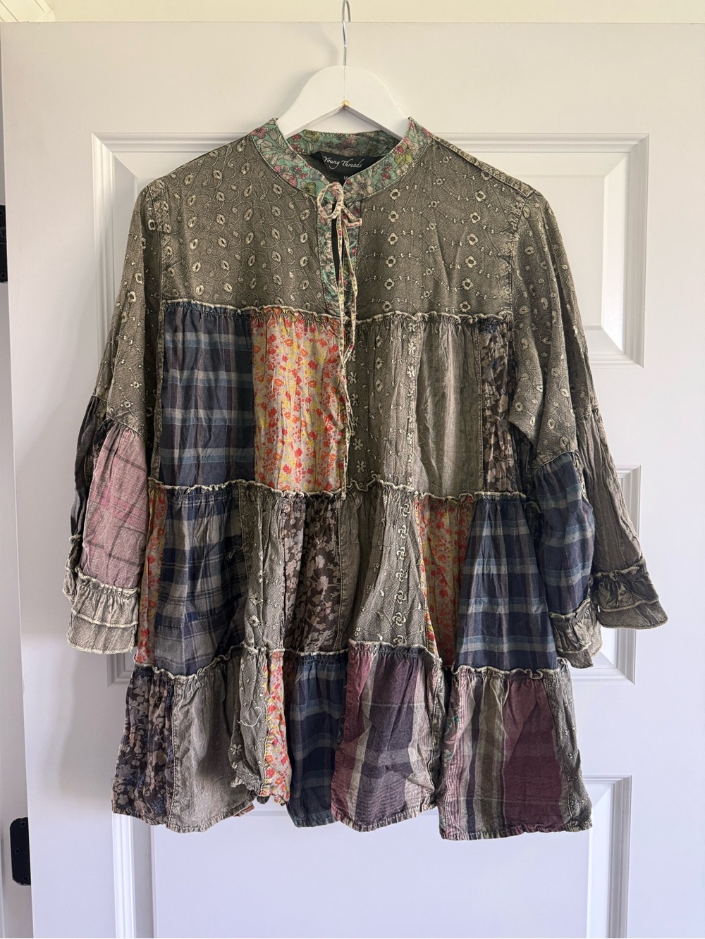 Young Threads Boho Fusion Patchwork Flowy Tunic Top NWT